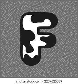 Cow style alphabet with black spots, letter F