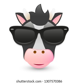 Cow Sunglasses Pet Farm Animal Emoji Illustration Face Vector Design Art