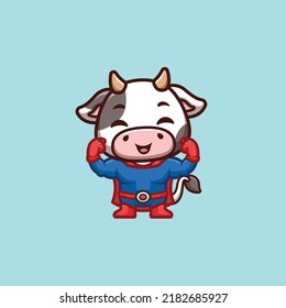 Cow Super Hero Cute Creative Kawaii Cartoon Mascot Logo