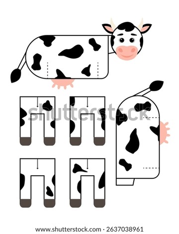 Cow template for building for games. Cow paper toy.