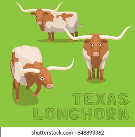 Cow Texas Longhorn Cartoon Vector Illustration