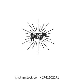 Cow and text on its body with light line on the background isolated on white background suit for steak restaurant identity and logo