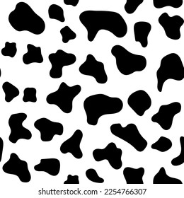 Kuhtextur Muster schwarz-weiß. Spotte Haut, nahtloser Hintergrund. Vorlage für die tierische Haut. Vektordesign-Illustration.