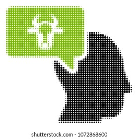 Cow Thinking Person halftone vector icon. Illustration style is dotted iconic Cow Thinking Person icon symbol on a white background. Halftone texture is circle points.