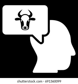 Cow Thinking Person vector icon. Flat white symbol. Pictogram is isolated on a black background. Designed for web and software interfaces.