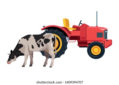 cow and tractor icon cartoon vector illustration graphic design