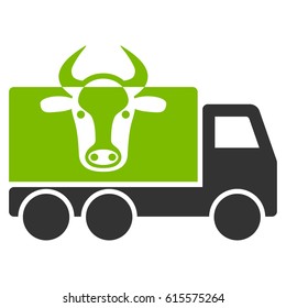 Cow Transportation vector icon. Flat bicolor eco green and gray symbol. Pictogram is isolated on a white background. Designed for web and software interfaces.