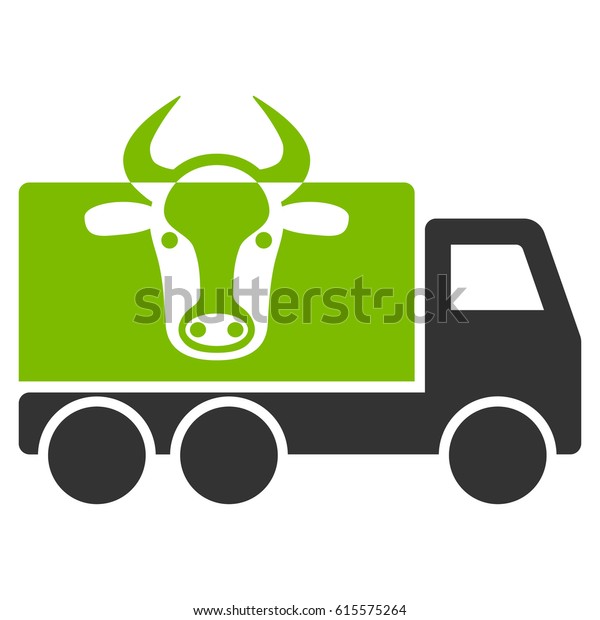 Cow Transportation vector icon. Flat\
bicolor eco green and gray symbol. Pictogram is isolated on a white\
background. Designed for web and software\
interfaces.