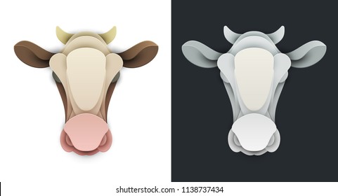 Cow in trendy paper cut craft graphic style. Cartoon farm animal. Modern design for advertising, branding greeting card, cover, poster, banner. Vector illustration.
