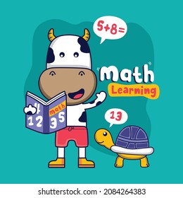 cow and turtle is learn funny animal cartoon