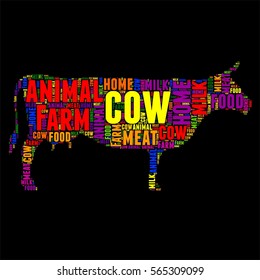 cow Typography word cloud colorful Vector illustration