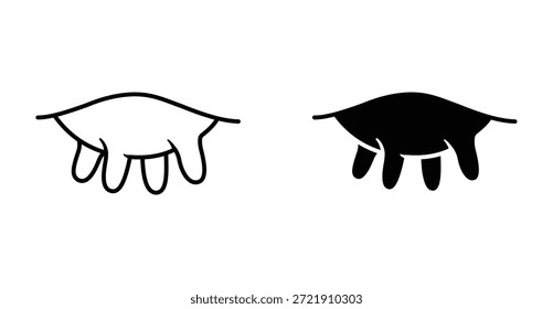 Conjunto de iconos de ubre de vaca. Símbolo de Vector de ubre de vaca en estilo negro relleno y delineado.