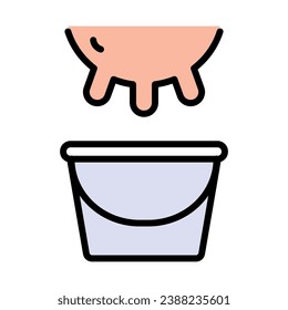Cow udder and milk bucket icon in color style for mobile and web. Cow udder and bucket of milk flat icon, dairy products concept, milking cow sign on white background. Vector graphics