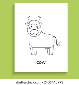 cow, ungulate herbivores animals cartoon flat line for coloring page