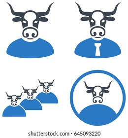 Cow User flat vector pictogram set. An isolated icons on a white background.