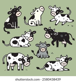cow in various poses, in vector format, for decoration, props, patterns, and other uses.