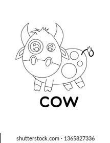 cow, vector black and white animal cartoon, coloring book or page
