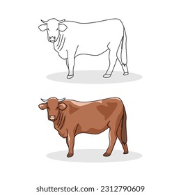 cow vector for colored book isolated on white template design