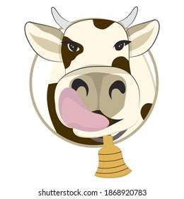 Cow vector face with a pink tongue. Flat icon. Isolated