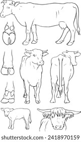 Cow, vector, farm, design, black, collection, animal, white, livestock, icon, logo, set, symbol, sign, isolated, agricultural, illustration