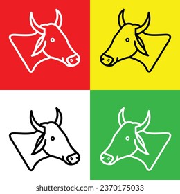 Cow Vector Icon, Lineal style icon, from Animal Head icons collection, isolated on Red, Yellow, White and Green Background.