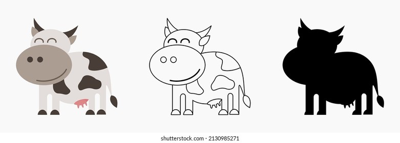 Cow vector illustration. Animal coloring book content. Cow outline vector. Cow silhouette picture. Cute animal illustration for children.