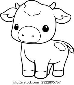 Ilustración vectorial de vaca. Esquema en blanco y negro Libro o página de color de vaca para niños