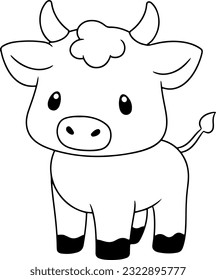 Cow vector illustration. Black and white outline Cow coloring book or page for children