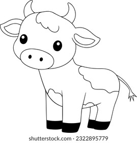 Ilustración vectorial de vaca. Esquema en blanco y negro Libro o página de color de vaca para niños