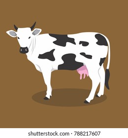 Cow Vector Illustration, Black And White Spotted Cow, Flat Design