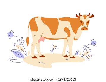 Cow. Vector illustration in flat cartoon style.