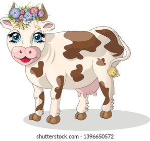 cow vector illustration with flowers on the head