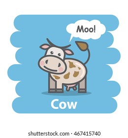 Cow vector illustration on isolated background.Cute Cartoon cow farm animal character speak Moo on a speech bubble.