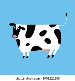 The cow. Vector illustration cow in simple children's style.