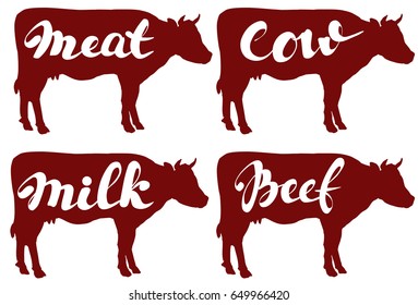 cow vector illustration sketch. set vector logo design template. cow or farm icon