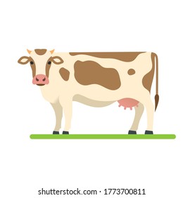 Ilustración vectorial de vaca. Leche cálida y colores chocolate, aislados en blanco.