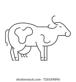 cow vector line icon, sign, illustration on background, editable strokes