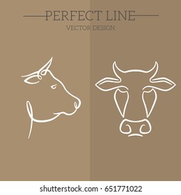 línea vectorial de vaca, símbolo, logotipo, emblema. Diseño de contorno.