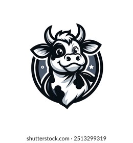 Diseño de logotipo de Vector de vaca. Cabeza de vaca de búfalo salvaje. Diseño de logotipo de ilustración de mascota de vaca