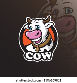 cow vector mascot logo design with modern illustration concept style for badge, emblem and tshirt printing. smart cow illustration for logos.