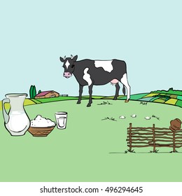 Cow, vector, milk. farm