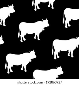 Cow vector seamless pattern. Funny black and white background.