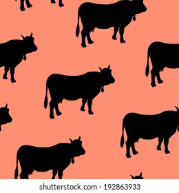 Cow vector seamless pattern. Funny background.