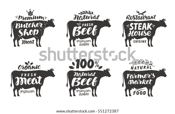 Cow Vector Set Food Labels Badges Stock Vector (Royalty Free) 551272387 ...