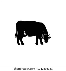 Cow vector silhouette. Cattle, beef meat. The best of Cow Silhouette icon, logo template in trendy style. Simple vector illustration of cow isolated on white background.  Suitable for many purposes.