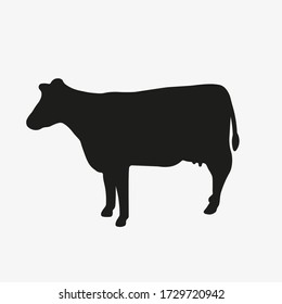 Cow vector silhouette. Cattle, lifestock, beef meat icon. Simple vector illustration of cow isolated on white background.