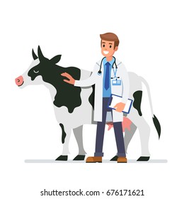 
Cow veterinarian character. Flat style vector illustration isolated on white background.