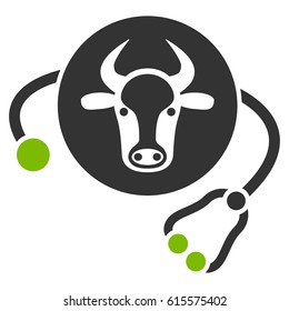 Cow Veterinary vector icon. Flat bicolor eco green and gray symbol. Pictogram is isolated on a white background. Designed for web and software interfaces.