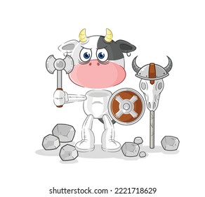 the cow viking with an ax illustration. character vector