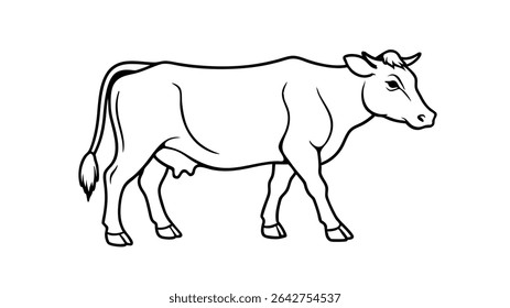 Cow Walking Front Facing Outline Vector.
